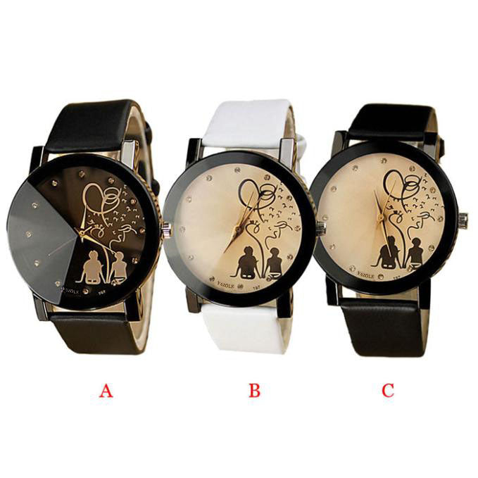 2015 1Pair New PU Leather Belt Watches Student Casual Fashion Couples Watches