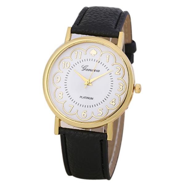 Women Watches Leather Band Analog Quartz Wrist Watch BK