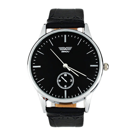 Classic Mans Quartz Electronic Analog Leather Strip Wrist Watch