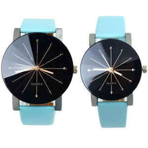 1Pair Men and Women Quartz Dial Clock Leather Wrist Watch