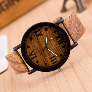 Roman Numerals Wood Leather Band Analog Quartz Vogue Wrist Watches