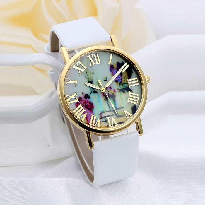 Women Fashion Vases Dial Leather Band Quartz Analog Wrist Watches