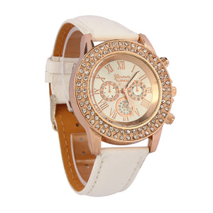 Vogue Women Ladies Crystal Dial Quartz Analog Leather Bracelet Wrist Watch