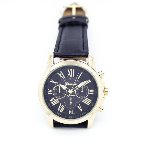 New Women's Fashion Geneva Roman Numerals Faux Leather Analog Quartz Wrist Watch