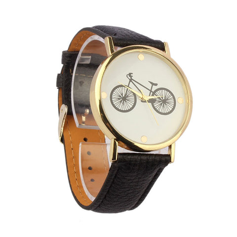 Unisex Fashion Bicycle Pattern Dial Leather Band Quartz Analog Wrist Watch