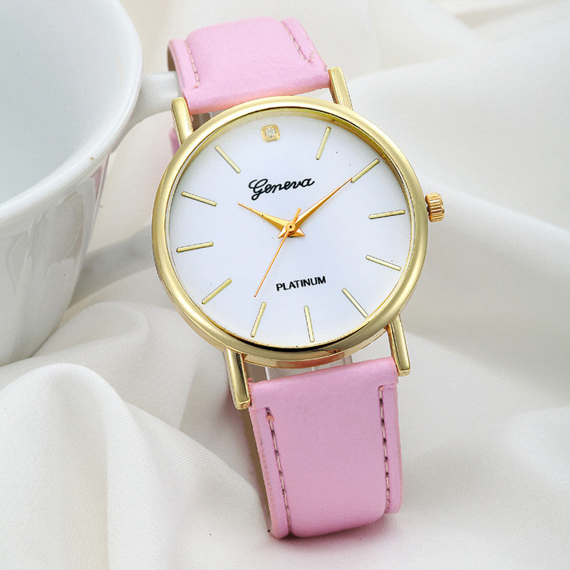 Women's Fashion Design Dial Leather Band Analog Geneva Quartz Wrist Watch