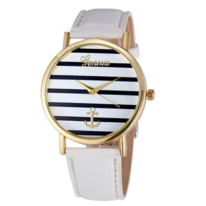 Women's Geneva Striped Anchor Analog Leather Quartz Wrist Watch Watches