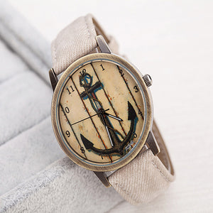 Polished Retro Anchor Watches Leather Band Analog Quartz Wrist Watch