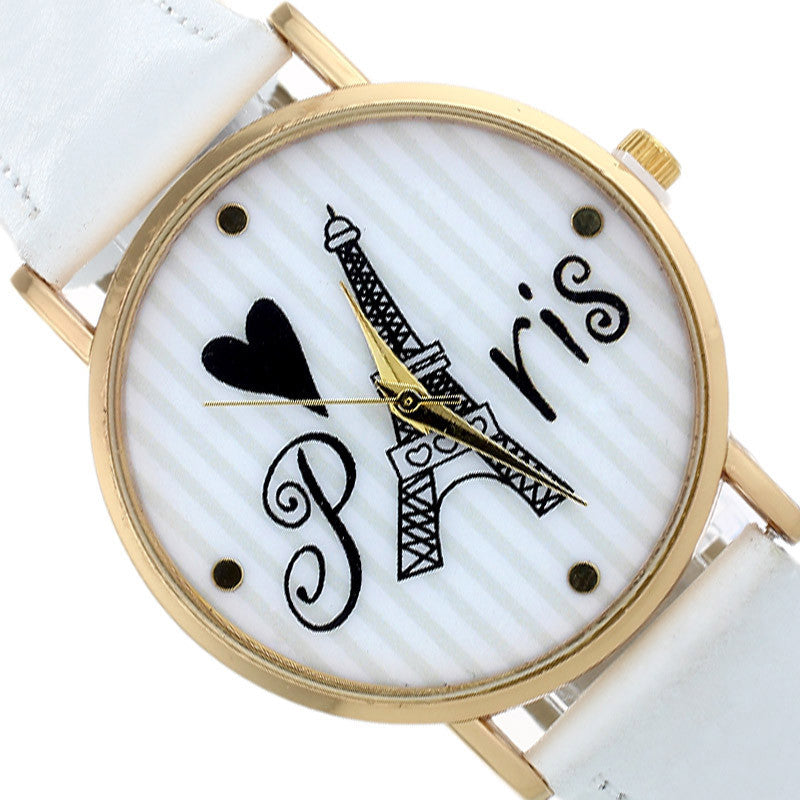 New Retro Tower Stripe Pattern Faux Leather Analog Quartz Wrist Watch