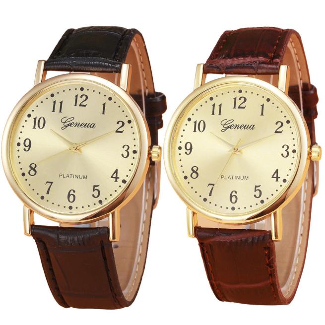 Woman Mens Retro Design Leather Band Analog Alloy Quartz Wrist Watch