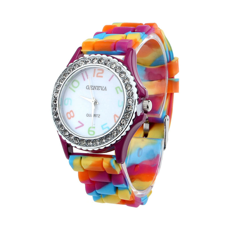 Women Geneva Silicone Crystal Bling Analog Digital Quartz Wrist Watch