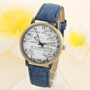 Unisex Casual Quartz Analog Sports Denim Fabric News Paper Wrist Watch