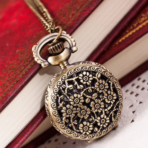 Hot Fashion Vintage Retro Bronze Quartz Pocket Watch Pendant Chain Necklace