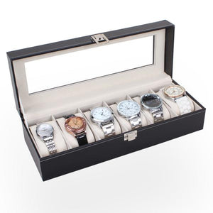 6 Slots Wrist Watches Jewelry Display Storage Organizer Leather Box Case