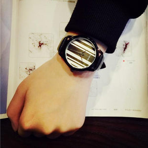 Creative Personality Simple Wild Striped Waterproof Leather Belt Couple Watch Black