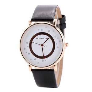 Woman Leather Quartz Bracelet Simple Wrist  Watch Black