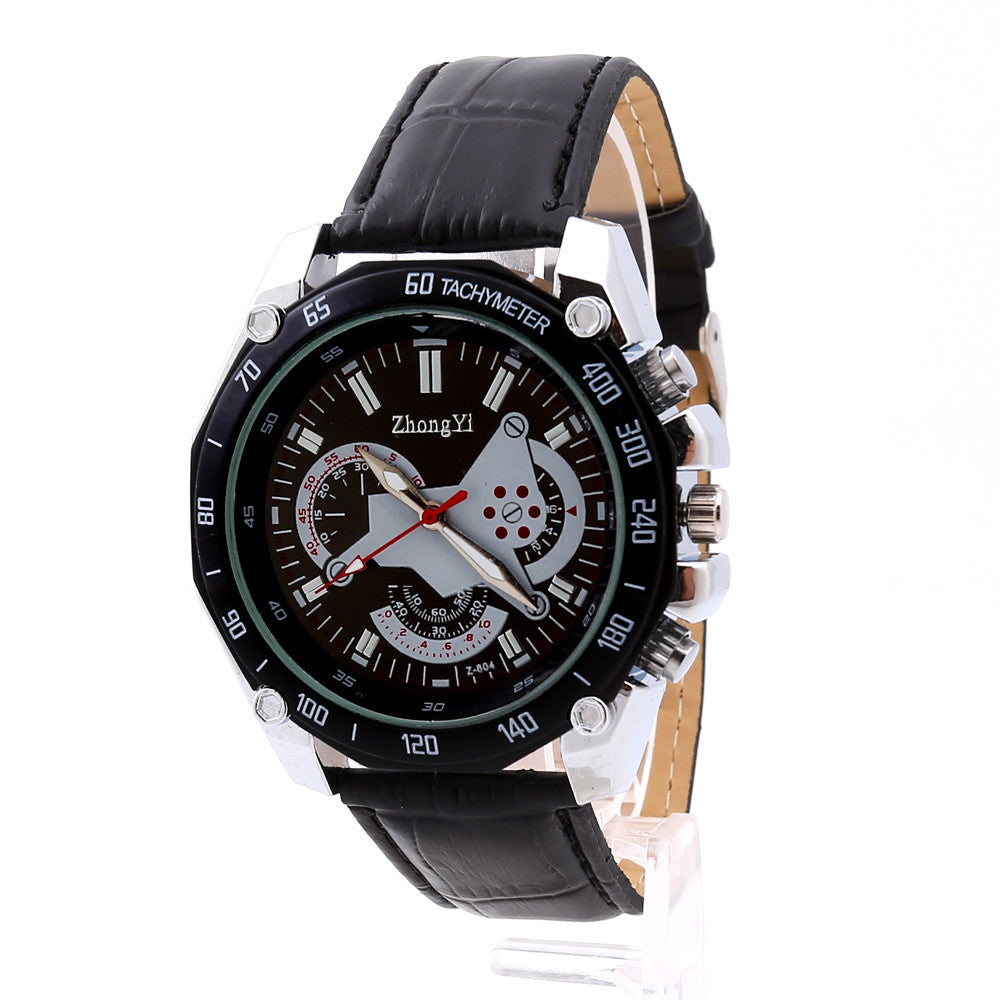 Luxury Men's Date Watch Leather Military Analog Watches Black