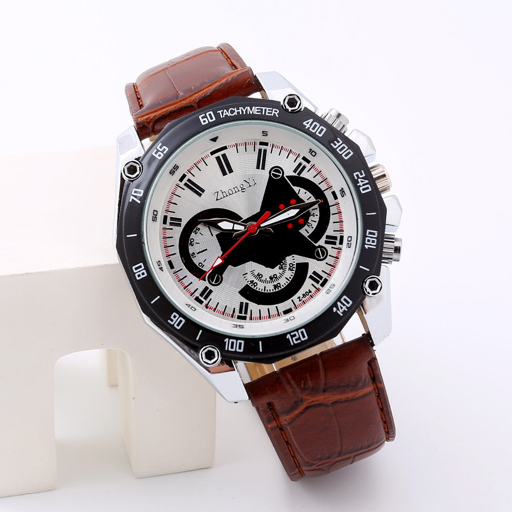 Luxury Men's Date Watch Leather Military Analog Watches Coffee