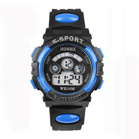 Waterproof Mens Boy's Digital LED Quartz Alarm Date Sports Wrist Watch Blue