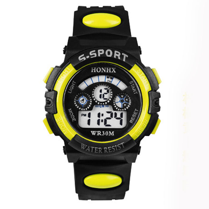 Waterproof Mens Boy's Digital LED Quartz Alarm Date Sports Wrist Watch Yellow