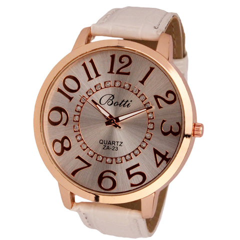 Womens Fashion Numerals Golden Dial Leather Analog Quartz Watch