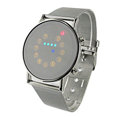 Red + Yellow + Green + Blue LED Light Stainless Steel Fashion Wrist Watch