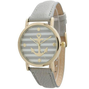 Women's Geneva Striped Anchor Style Leather Watch - Grey