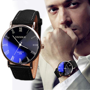 Luxury Fashion Faux Leather Mens Quartz Analog Watch Watches