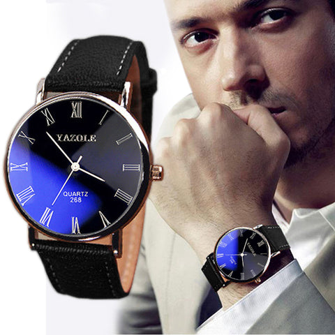 Luxury Fashion Faux Leather Mens Quartz Analog Watch Watches