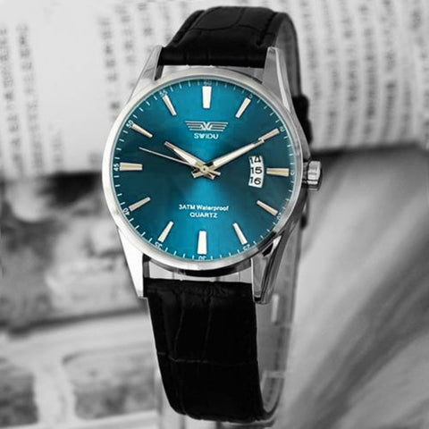 Classic Fashion Luxury Black Leather Strap Calendar Quartz Mens Date Wrist Watch