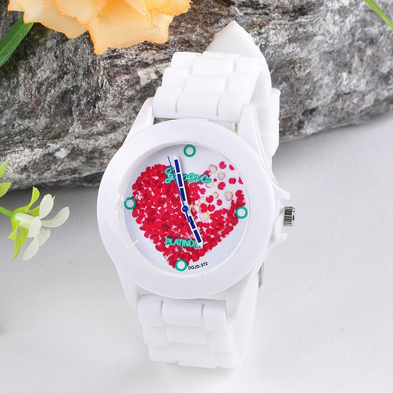 Women Silicone Jelly Red Heart petals Quartz Analog Sports Wrist Watch