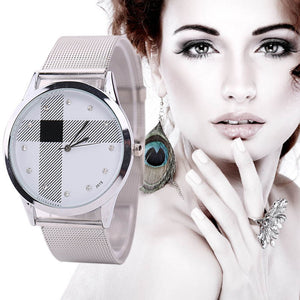 Silver Mesh Belt Watch Classic Quartz Stainless Steel Wrist Watch