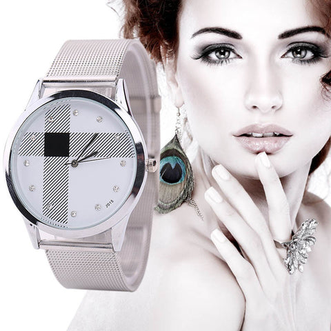 Silver Mesh Belt Watch Classic Quartz Stainless Steel Wrist Watch