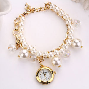 Women Artificial Pearl Rhinestone Watches Quartz Bracelet Wristwatche