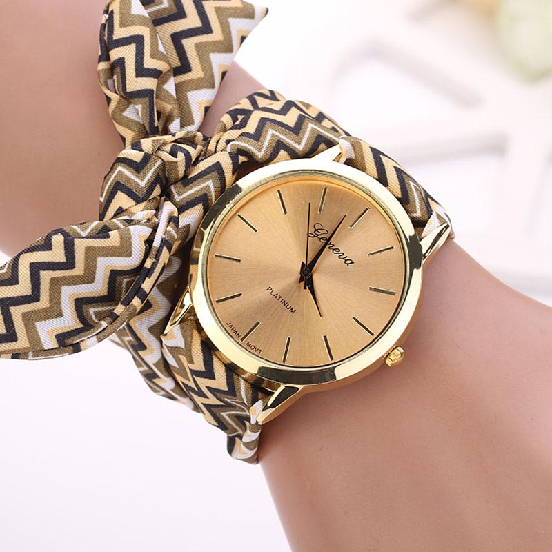 Fashion Women Aztec Tribal Floral Cloth Quartz Dial Wristwatch Watch