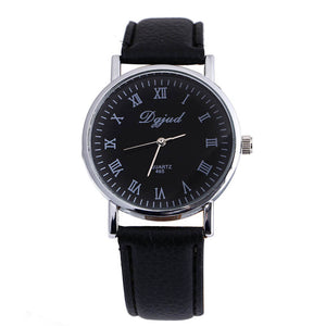 Neutral Black Faux Leather Luxury Sport Analog Quartz Wrist Watch New