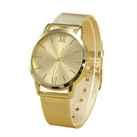 Women Ladies Gold Stainless Steel Mesh Band Wrist Watch