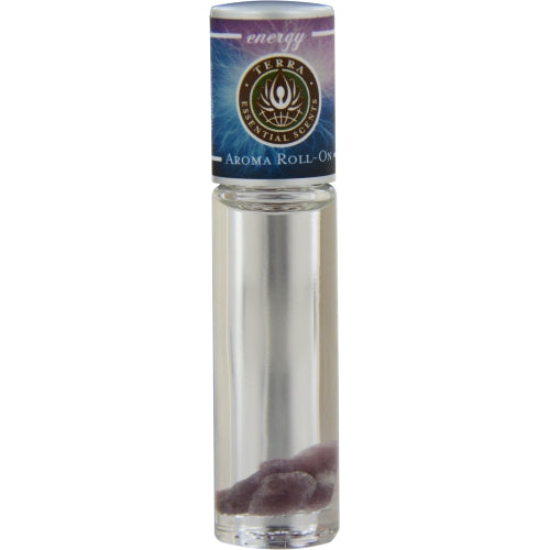 TERRA ESSENTIAL SCENTS by Terra Essential Scents ENERGY AROMA ROLL ON - ESSENTIAL OILS OF PEPPERMINT, EUCALYPTUS, LEMON, LIME, MANDARIN, GRAPEFRUIT & HYSSOP WITH LEPIDOLITE GEMSTONES IN JOJOBA OIL .33 OZ