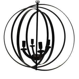 4-Light Modern Sphere/Orb Chandelier With Interlocking Rings, Black