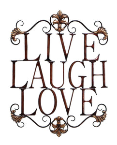 Benzara Live Laugh Love Metal Wall Art, Brown