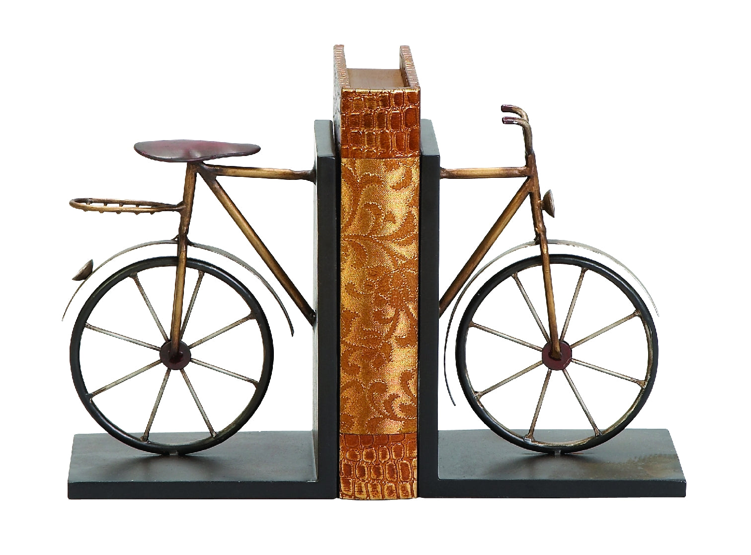 Benzara Metal Bookend With Bicycle Sculpture, Brown and Black