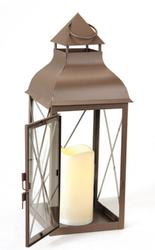 16.75"" Cottage Style Metallic Brown Lantern with Flameless LED Pillar Candle