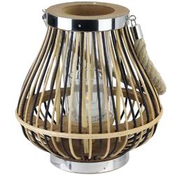 9.25"" Rustic Chic Pear Shaped Rattan Candle Holder Lantern with Jute Handle