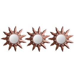 Set of 3 Myan Inspired Petite Sunburst Matte Copper Decorative Round Mirrors 9.5""