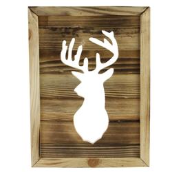 13.75"" Framed Rustic Wood Deer Cut-Out Wall Hanging Decoration