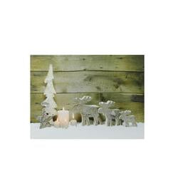 LED Lighted Flickering Candles and Winter Wooden Moose Canvas Wall Art 12"" x 15.75""