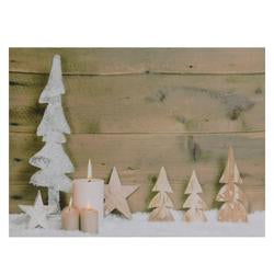 LED Lighted Flickering Candles and Winter Wooden Trees Canvas Wall Art 12"" x 15.75""