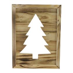 13.75"" Framed Rustic Wood Christmas Tree-Out Wall Hanging Decoration